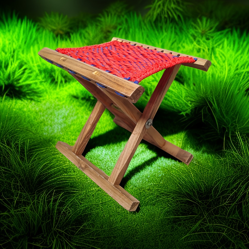 1pc Solid Wood Portable Outdoor Folding Stool, Fishing Chair, Household  Wooden Small Bench, Soft Seat Bench