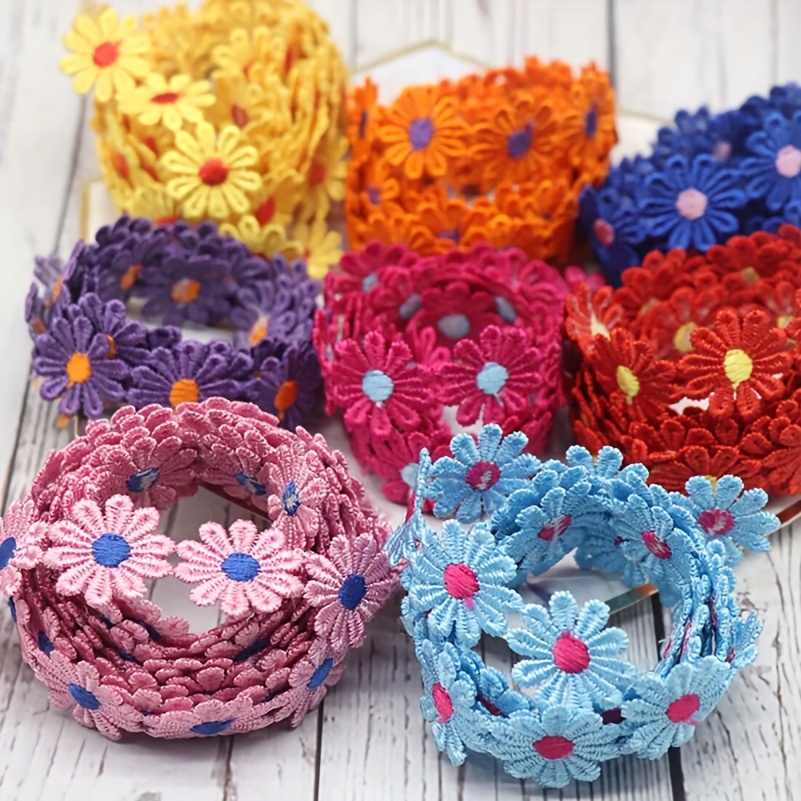 2 Yards Colorful Daisy Flower Lace Trim Knitted Wedding Lace - Temu