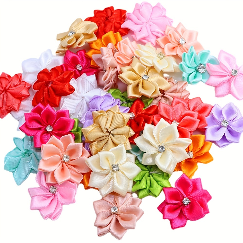 2.8cm/1.1inch 20pcs Polyester Ribbons Hand Sew Small Flowers Diy Headwear Costume Accessories Handmade
