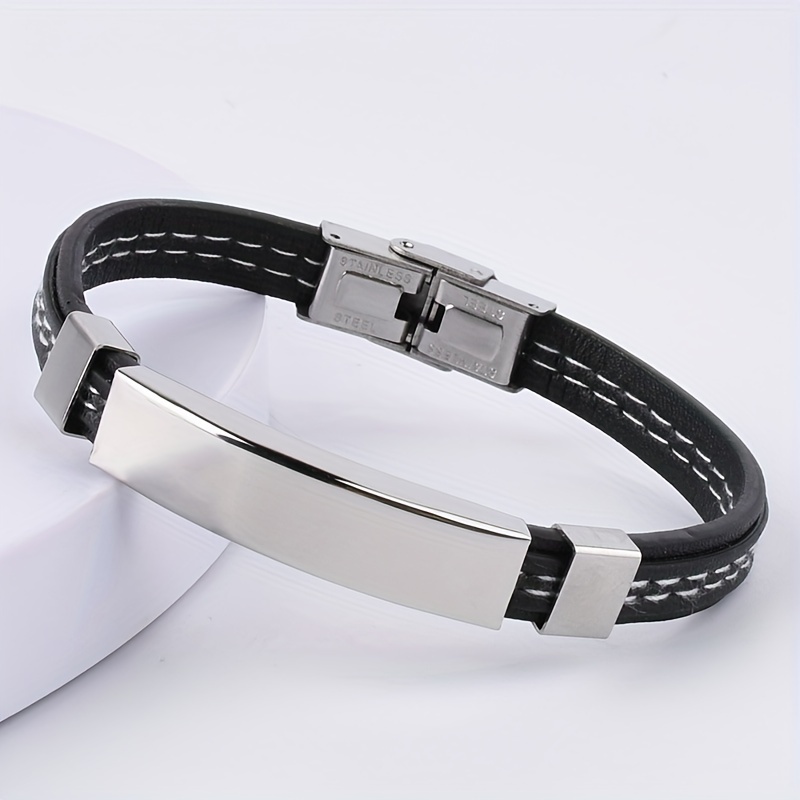 Bracelet homme en cuir PU et acier inoxydable - Bracelets- homme.com