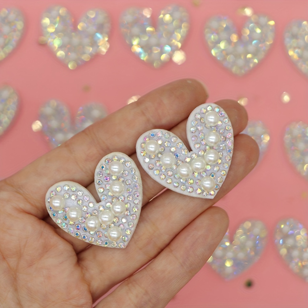 Rhinestone Abs Imitation Pearl Love Heart shaped Patches For - Temu