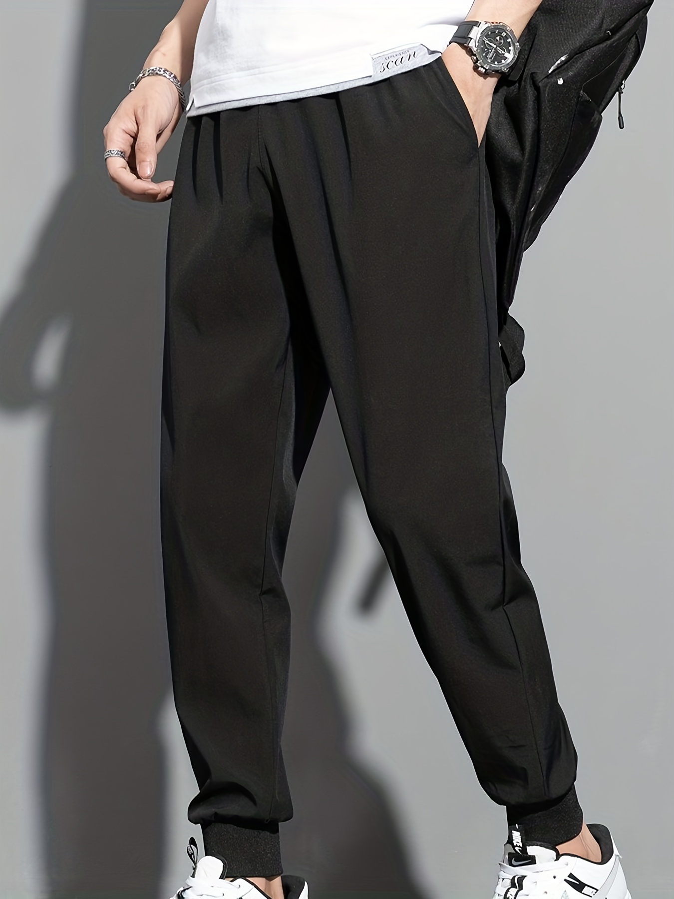 Trendy Solid Men's Slim Fit Long Pants Side Zipper Design - Temu