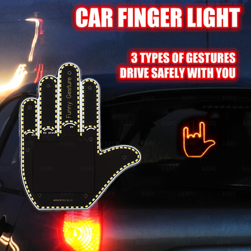  Luz de gestos de mano para automóvil, letrero LED de furia de  carretera para automóvil, 3 en 1, luz divertida para dedos de automóvil con  control remoto, accesorios de automóvil para