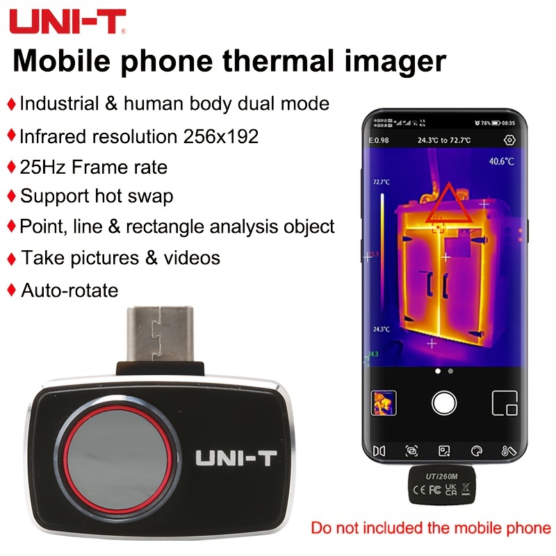 

1pc Mobile Thermal Camera, Android Thermal Imager, 256x192 25hz Infrared Camera For Pcb Circuit Hot Leakage Floor Heating Tester