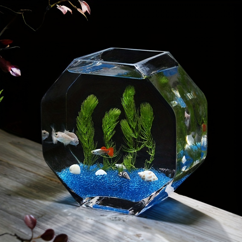 Creative Hexagonal Glass Fish Tank Fish Bowl Vase Desktop Fish Tank  Transparent Small Fish Tank