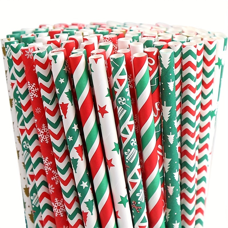 25pcs/bag Christmas Disposable Paper Straws Creative Mixed