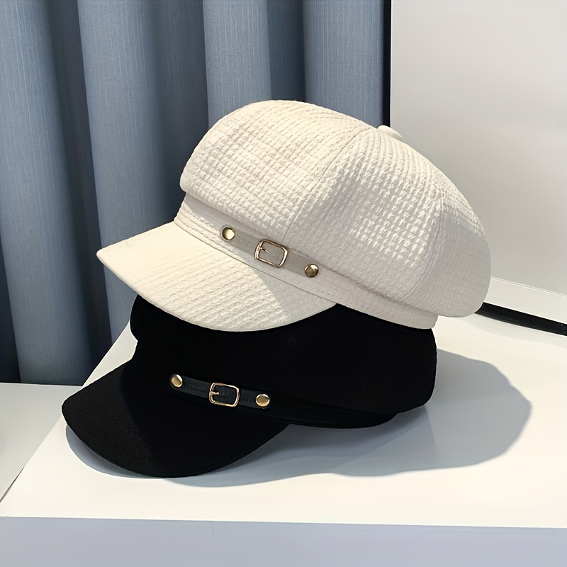 

Belt Decor Embossed Newsboy Hat Elegant Solid Color Painter Cap Lightweight Breathable Beret Hats For Women Autumn & Winter