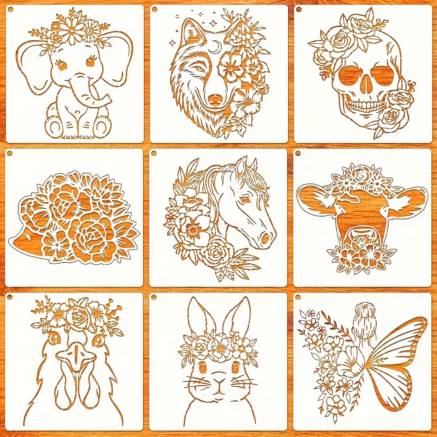 15pcs Flower Animal Stencils For Painting On Wood Floral Nature Farmhouse  Paint Stencil Dog Cat Bear Cow Bunny Reusable Embroidery Stencils For Drawin