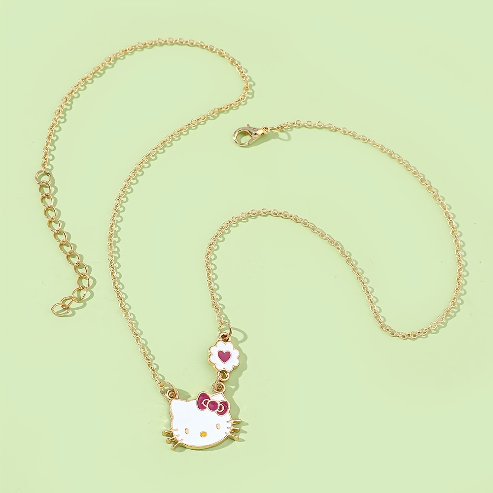 Anime Hello Kitty Necklace Cute Cartoon Love KT Cat Splice Jewelry Decoration Matching Collar Chain Holiday Party Gift,Temu