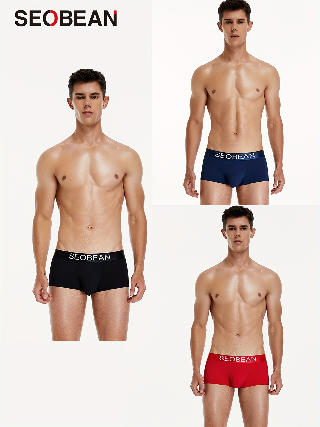 SEOBEAN Mens Sexy Nylon Low Rise Seamless Boxer Brief Underwear