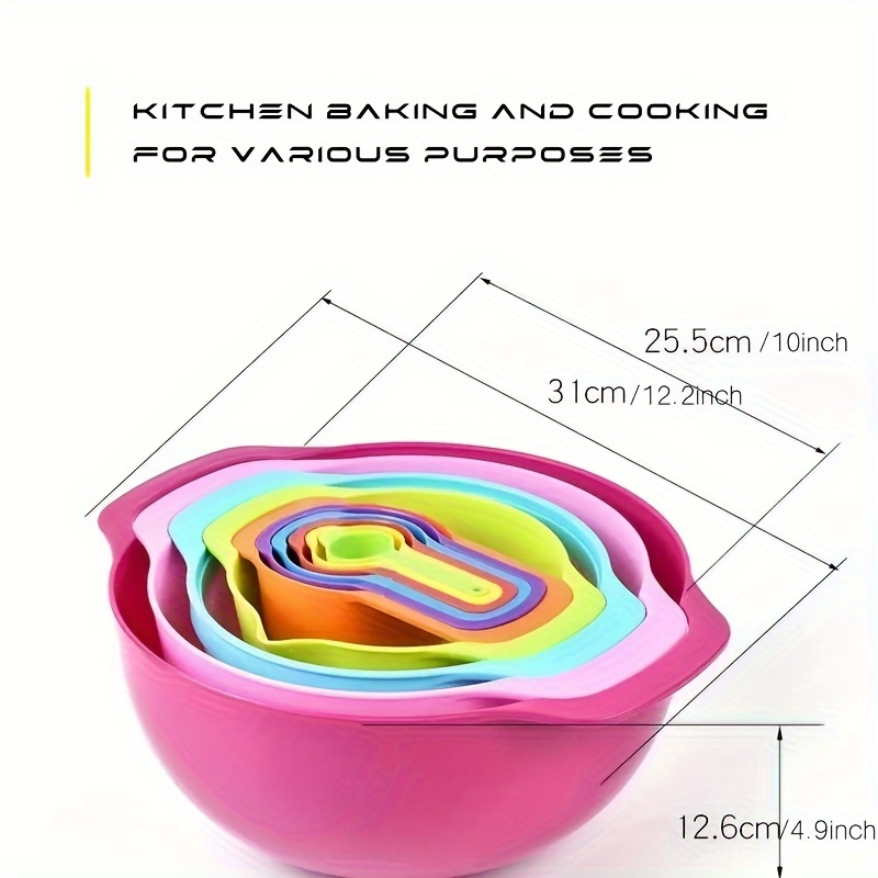 Rainbow Measuring Bowl Set, Plastic Measuring Cup, Nesting Bowl, Containing  Strainer, Powder Sieve Bowl, Measuring Spoon Set, Kitchen Utensils, Kitchen  Stuff, Cheap Stuff - Temu