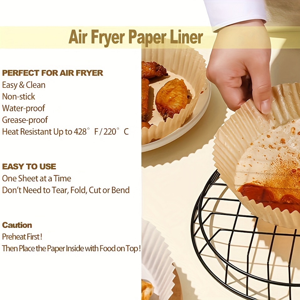 Air Fryer Disposable Paper Liner,Air Fryer Liners,100PCS 6.3 inch Air Fryer  Paper Liners, Non-Stick Air Fryer Parchment Liners,Waterproof,Oil