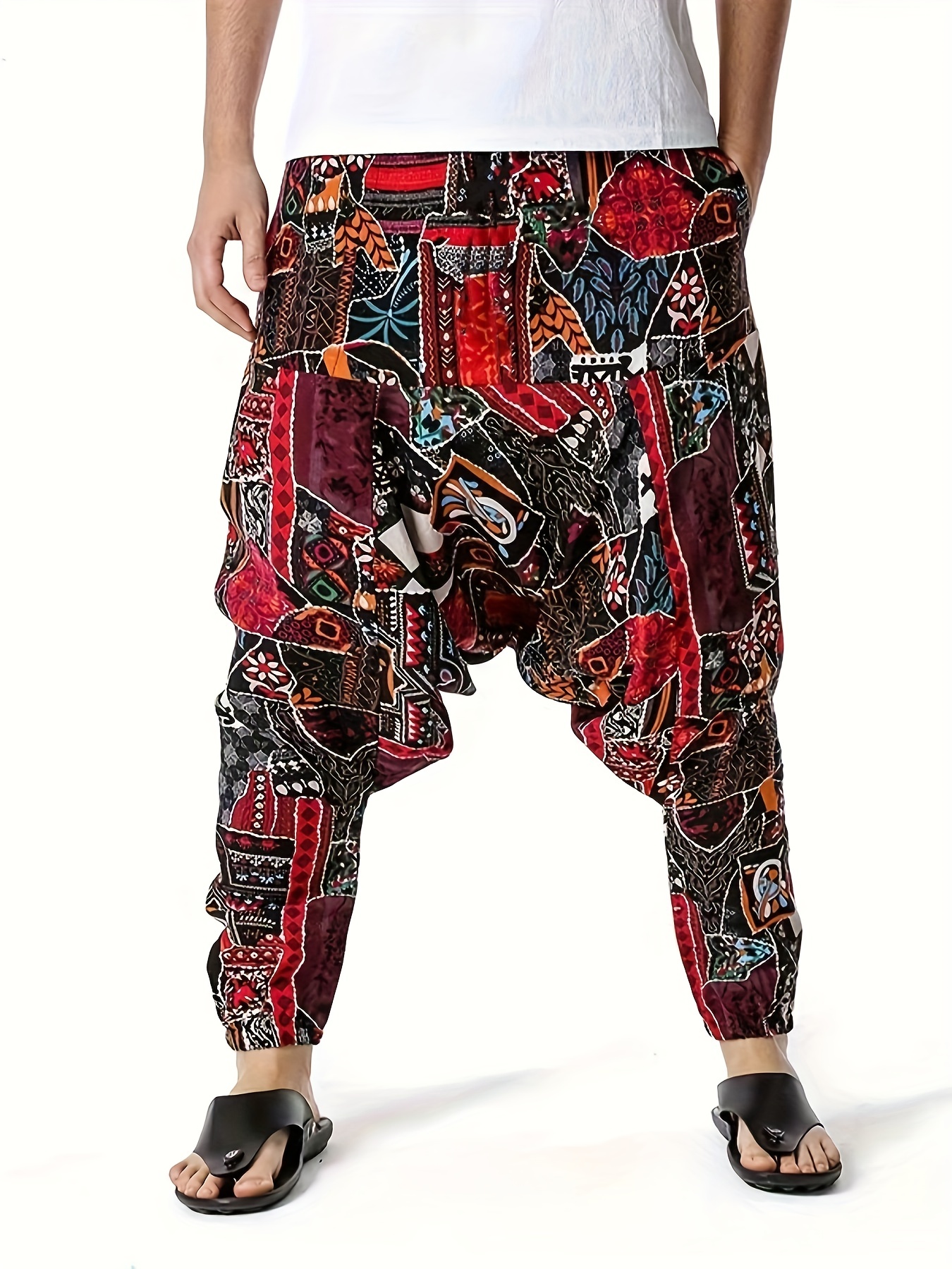 Men's Cotton Linen Blend Drawstring Harem Pants Casual Comfy - Temu