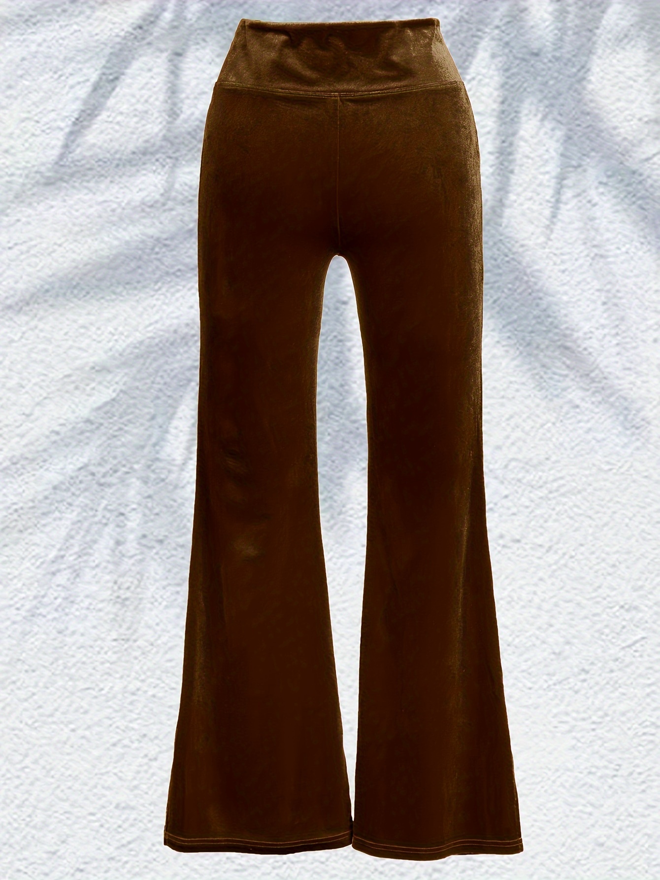 Solid Velvet Flare Leg Pants Casual Elastic Waist Split Slim - Temu
