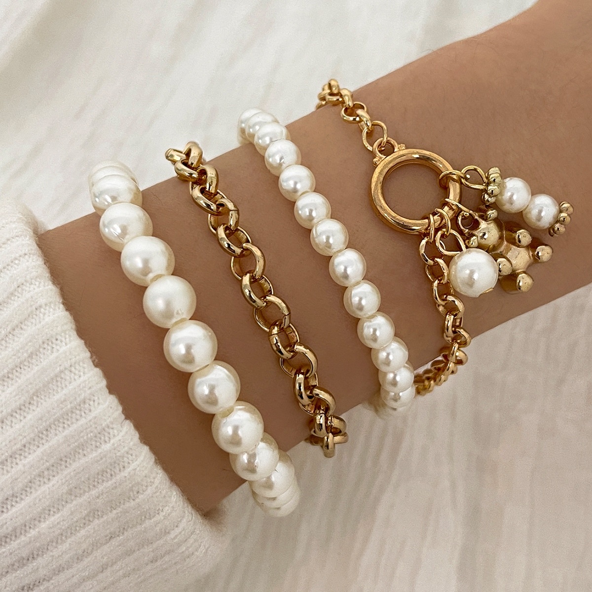 6pcs/set Faux Pearl Decor Beaded Bracelet