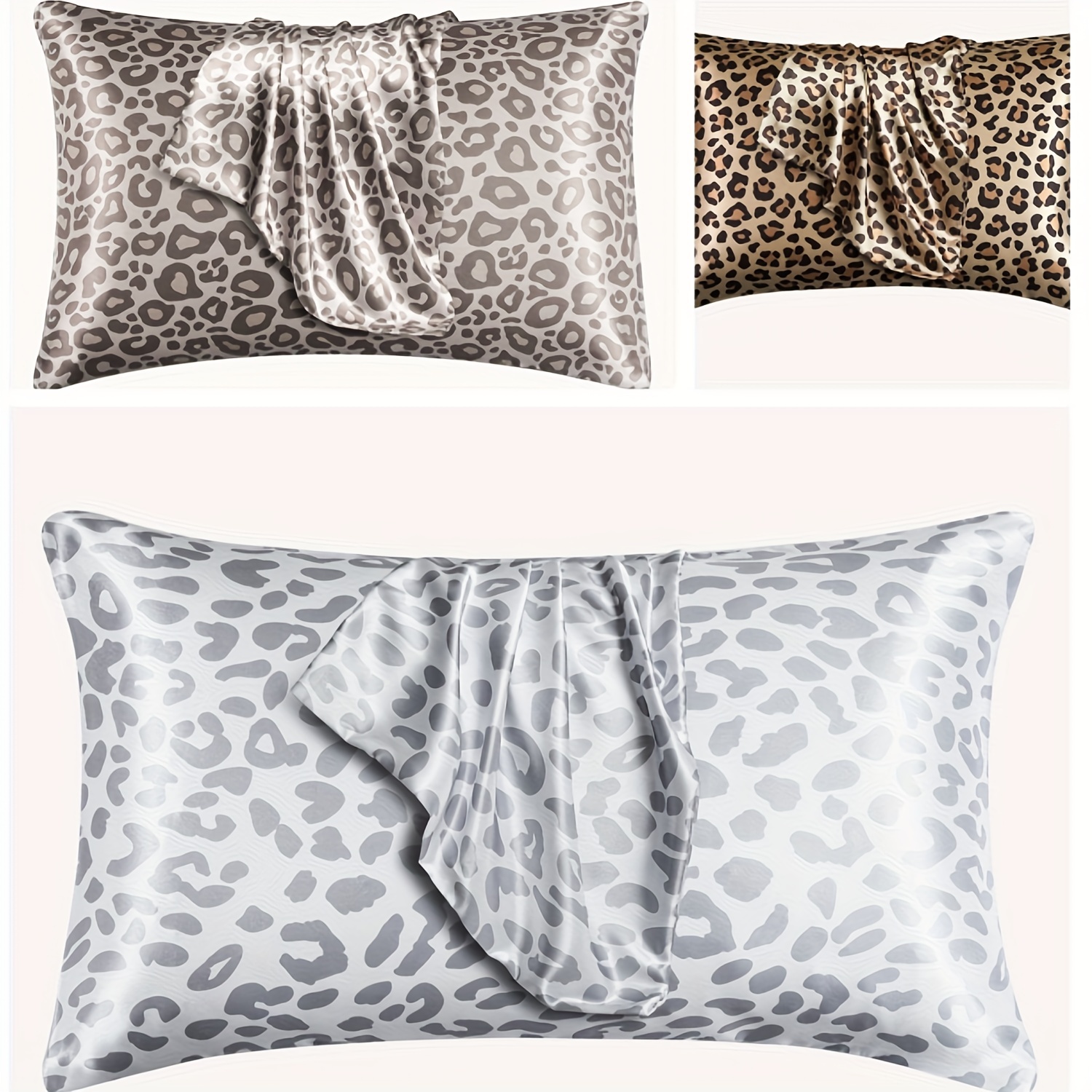 

2pcs Satin Pillowcase, Soft Leopard Print Pillow Cover For Sleeping, Pillow Case With Envelope Opening Design, Bedding