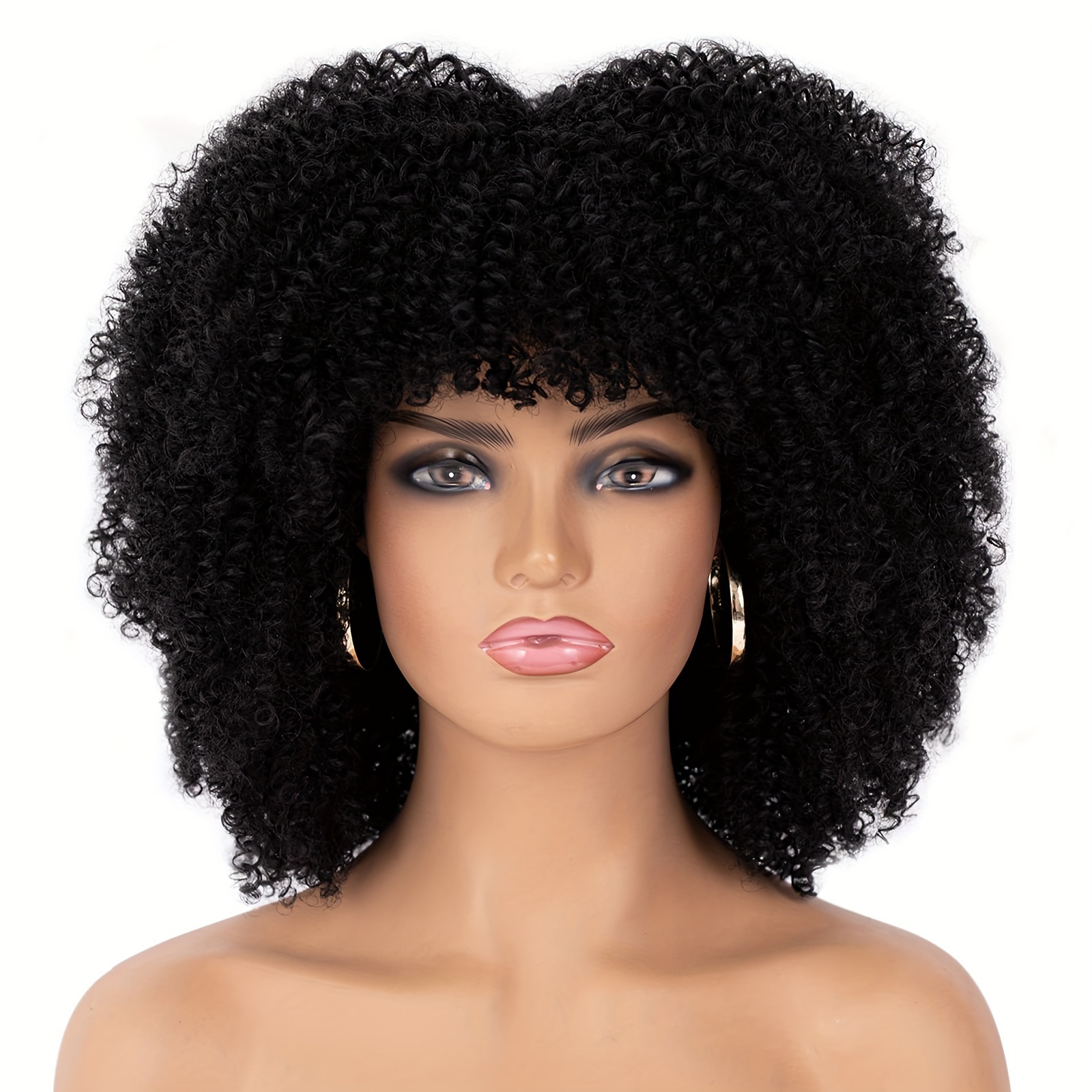 Afro Curly Black Synthetic Wigs Nature Looking Heat Temu