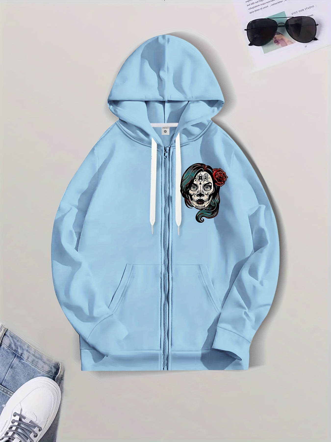 Men's Skull Face Horror 3D Print Hoodie Casual Pullover Jacket Black Green