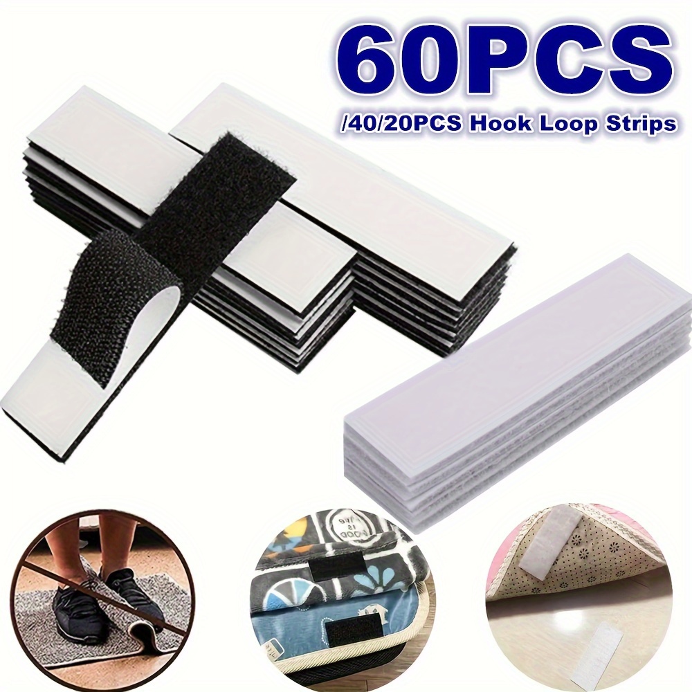 1 by 4 Inches, Hook and Loop Tape with Adhesive Back, Double Self Stick Rug  Pads, Removable Mounting Squares, Waterproof, 8 Pairs