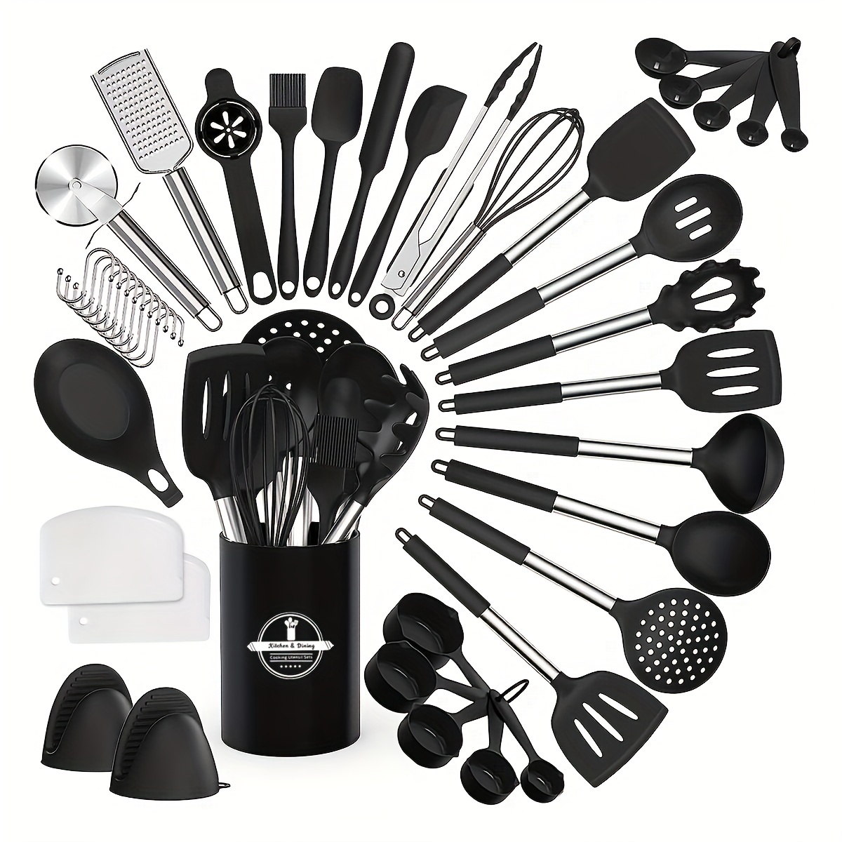 Non-stick Silicone Cooking Utensil Set With Stainless Steel Handles - Heat  Resistant And Dishwasher Safe - Temu