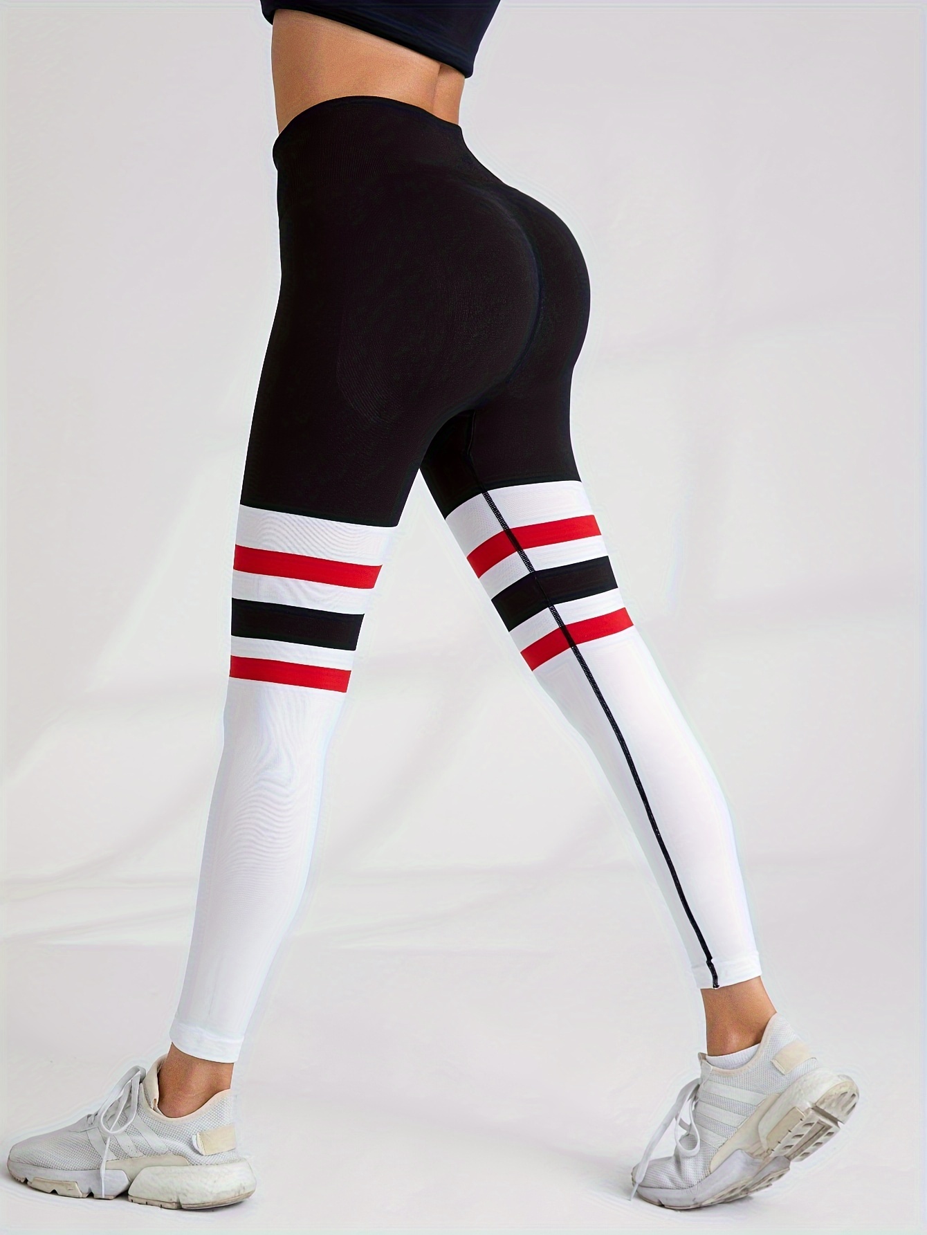 Contrast Color Seamless Yoga Pants High Waist Striped Print - Temu