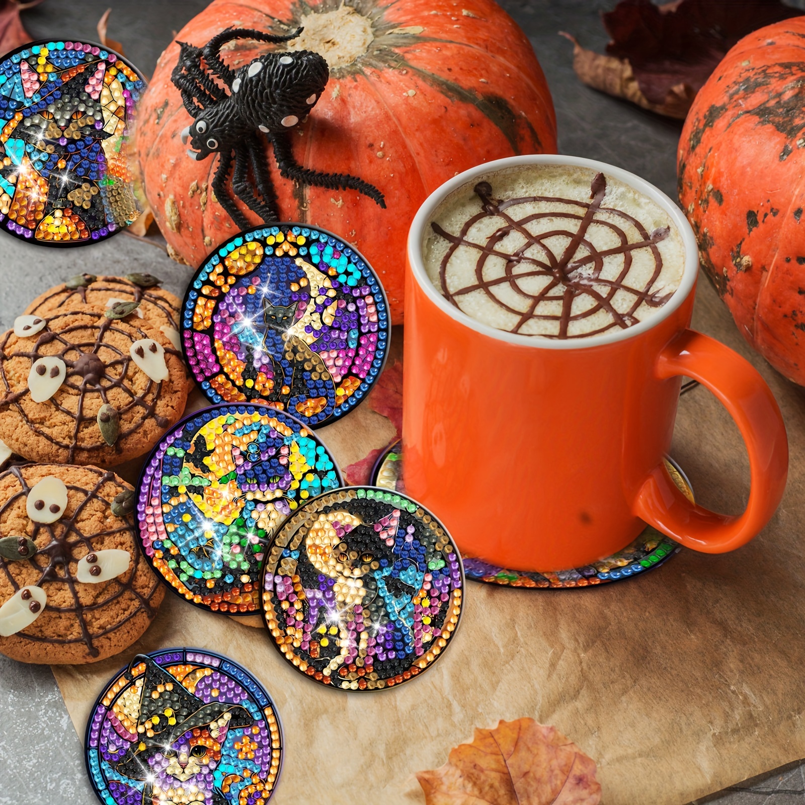 8 Pcs Halloween Diamond Painting Coasters Diamond Painting Kits with Holder  Cork