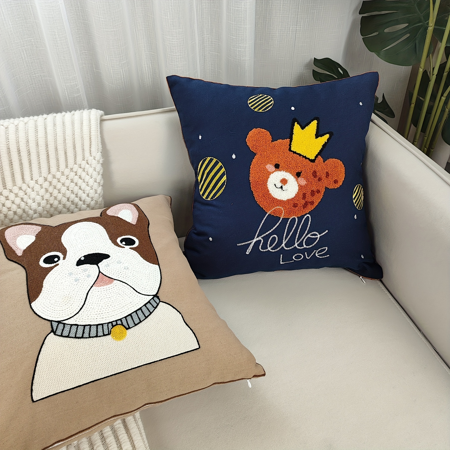 1pc Cartoon Animal & Text Phrase Printed Decorative Pillow Cover For  Bedroom, Living Room