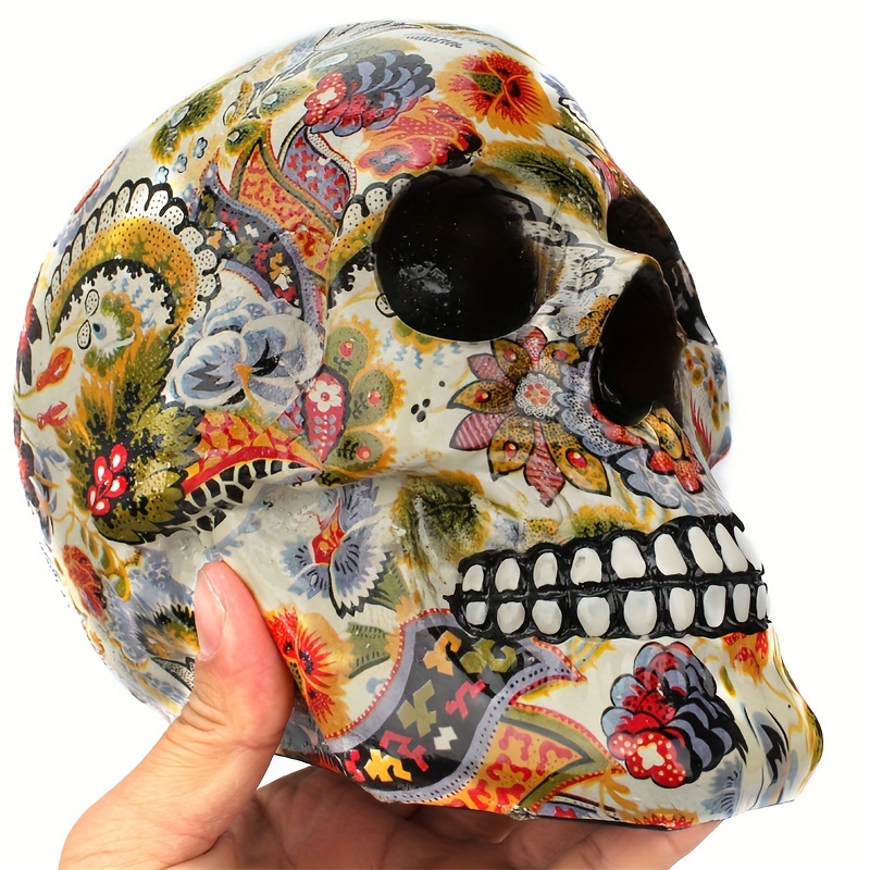 Image of 1pc Of Horror-themed Decor Made Of Resin, Featuring Colorful Flower Artwork, Perfect For Halloween Or As A Decorative Item Bar Or Desktop