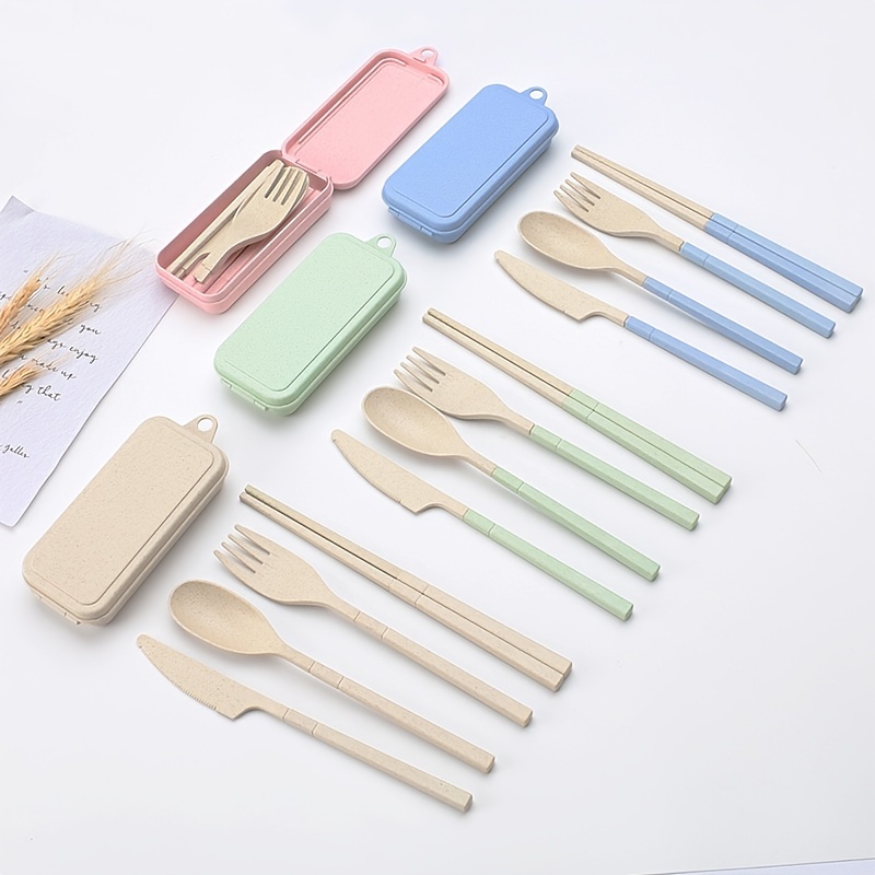 Portable Cutlery Set, Reusable Travel Utensils, Wheat Straw Flatware Set,  Camping Silverware With Case, Tableware, Knife, Spoon, Fork, For Lunch Box  Workplace Camping School Picnic - Temu