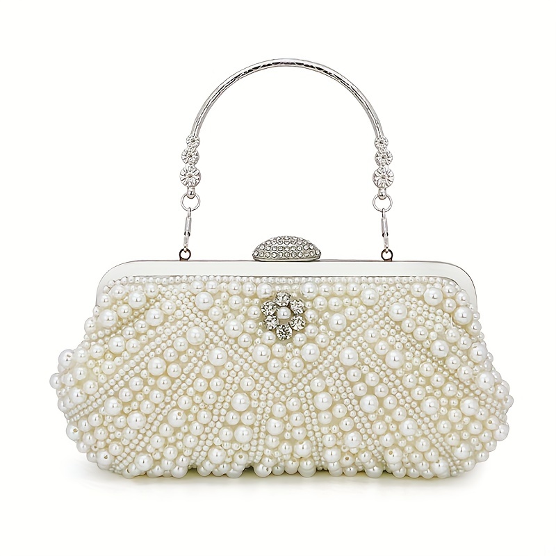 Bolso Mano Elegante Blanco Cuentas Imitación Perlas Hebilla - Temu Chile