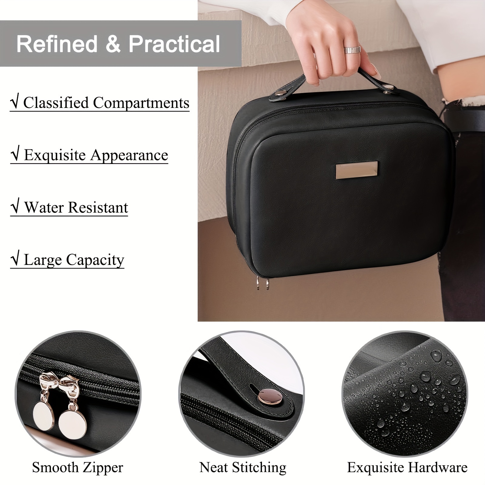 Travel Makeup Bag Pu Leather Double Layer Make Up Bag Clear - Temu