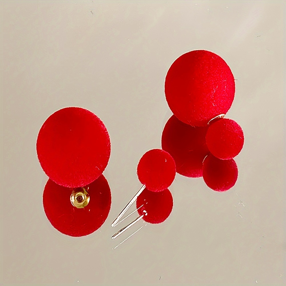 Red Double sided Spherical Flocked Balls Earrings One Big - Temu