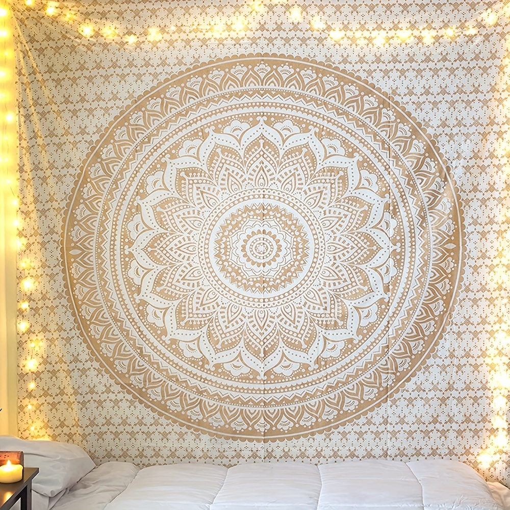 

1pc Beige Mandala Tapestry Floral Boho Wall Hanging For Living Room Bedroom Wall Decor Home Decor, With Installation Package