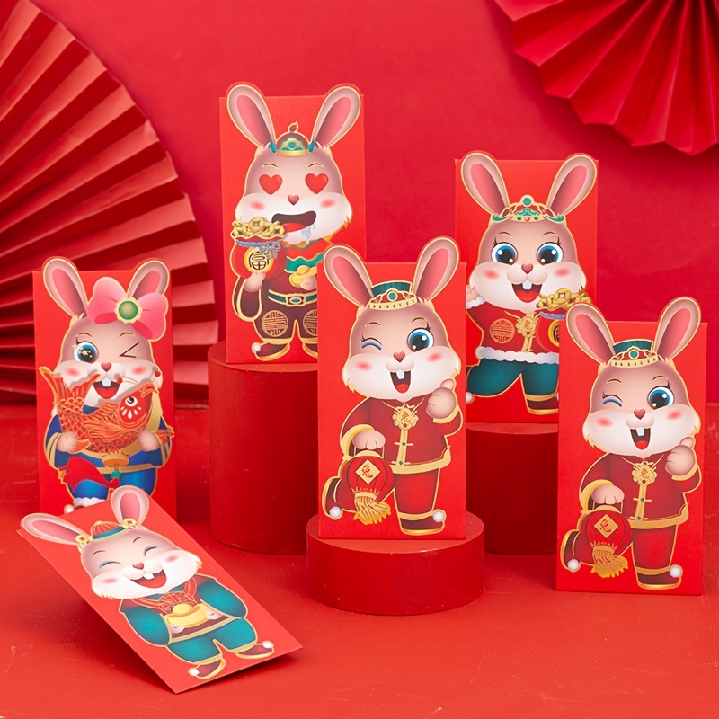 6pcs Chinese Red Envelopes Lucky Money Envelopes 2023 Cute Rabbit