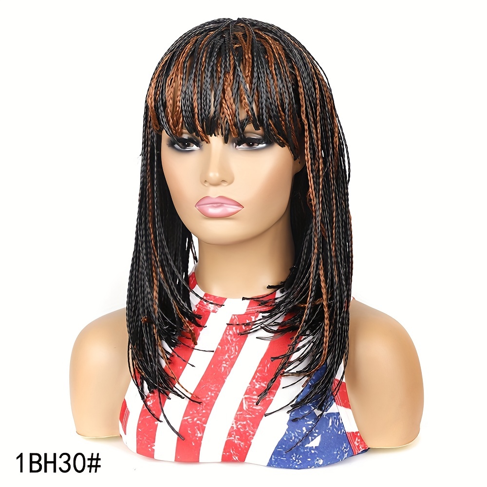 14 Inch Synthetic Braided Wigs With Bangs For Women Short Bob Braided Wigs Synthetic Heat Resistant Fiber Box Braid Wigs Ombre Color Twist Braiding Hair Wigs For Women