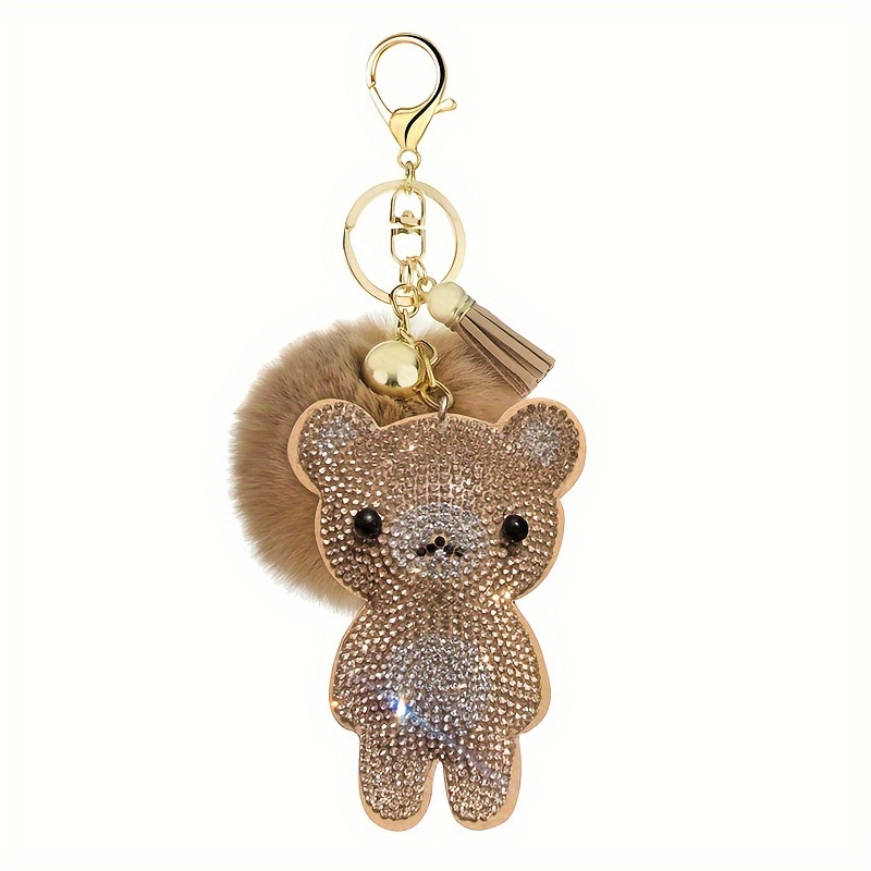 Gold Bear Puff Ball Keychain Set