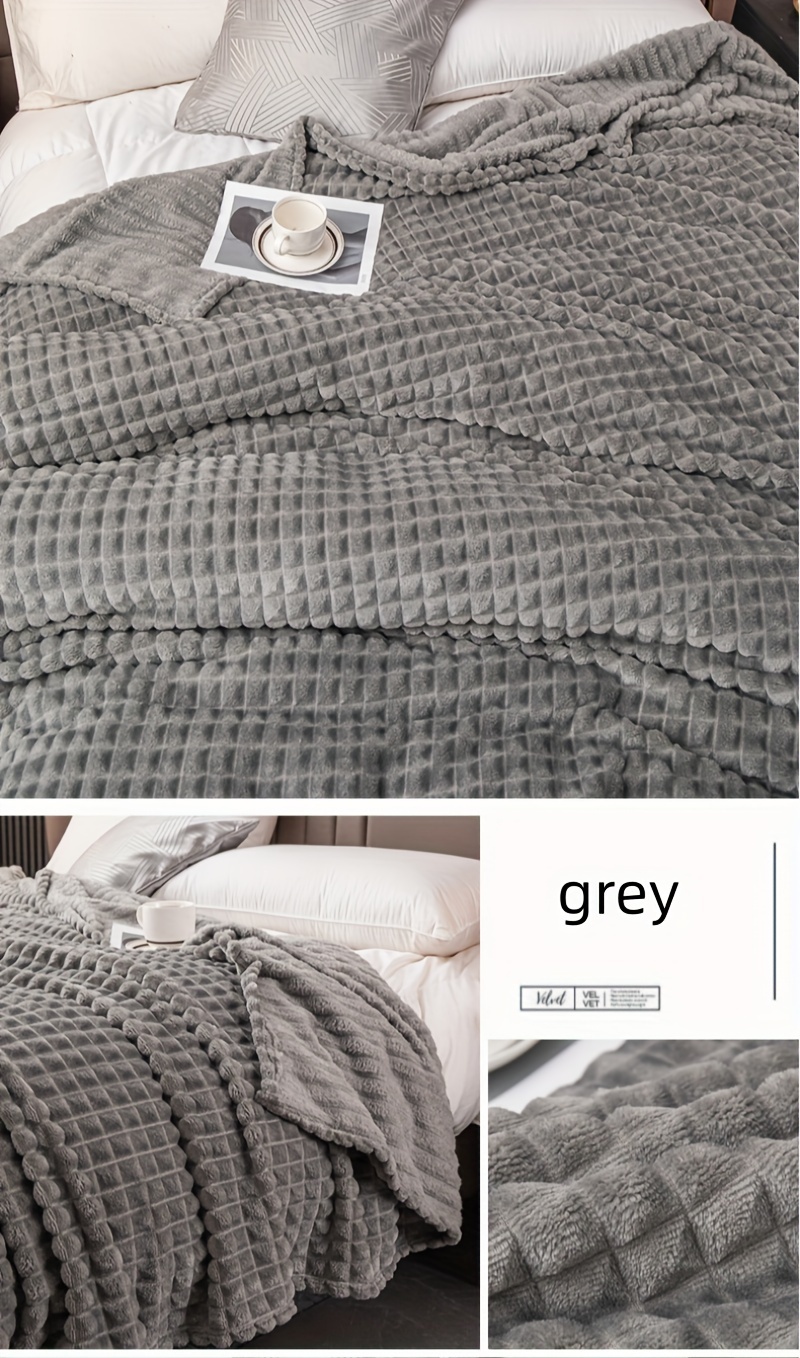 1  and comfortable waffle plush blanket milk velvet throw blanket bedding bedroom sofa   camping travel multifunctional blanket white gray green brown silvery gray solid color bed blanket checkered blanket   used as bed sheets suitable for   and machine washable details 0