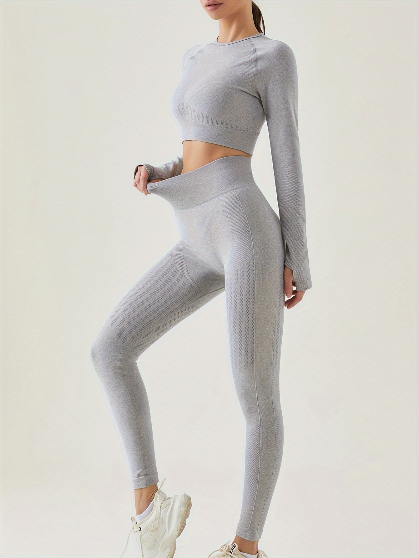 Seamless Workout Sets Fitness Long Sleeve Cropped Top High - Temu