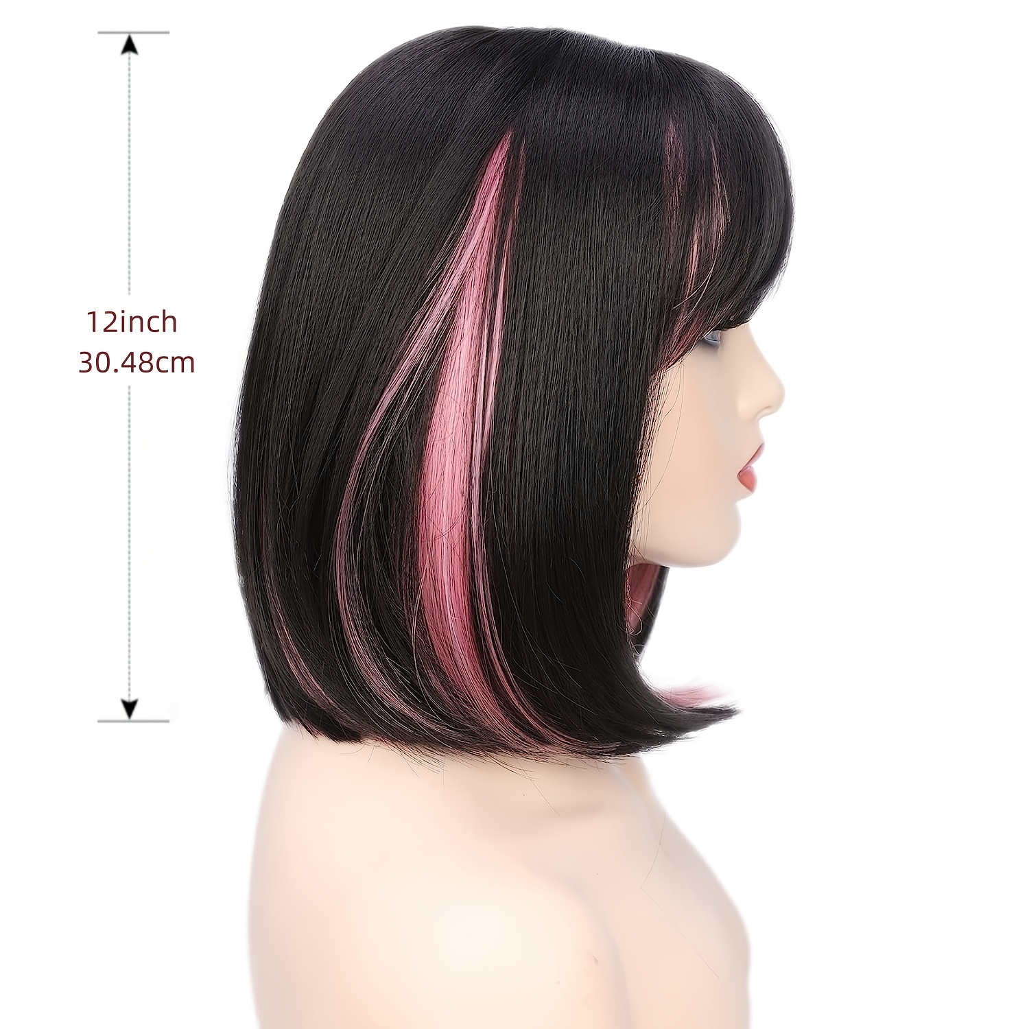 Pink Highlights On Black Hair Straight Hair Wig With Pink Peekaboo