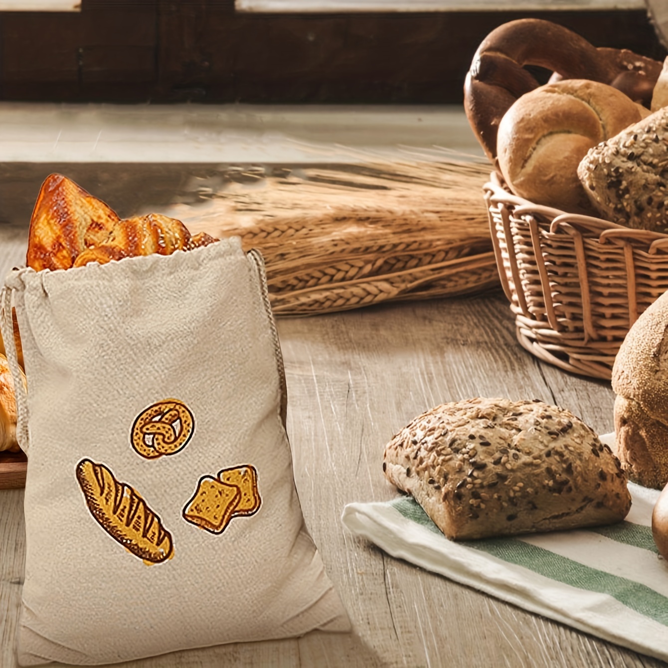 Image of 1 Reusable Linen For Storing For Bread - Unbleached Drawstring Bags Designed For Natural Storage Of Products And Pastries