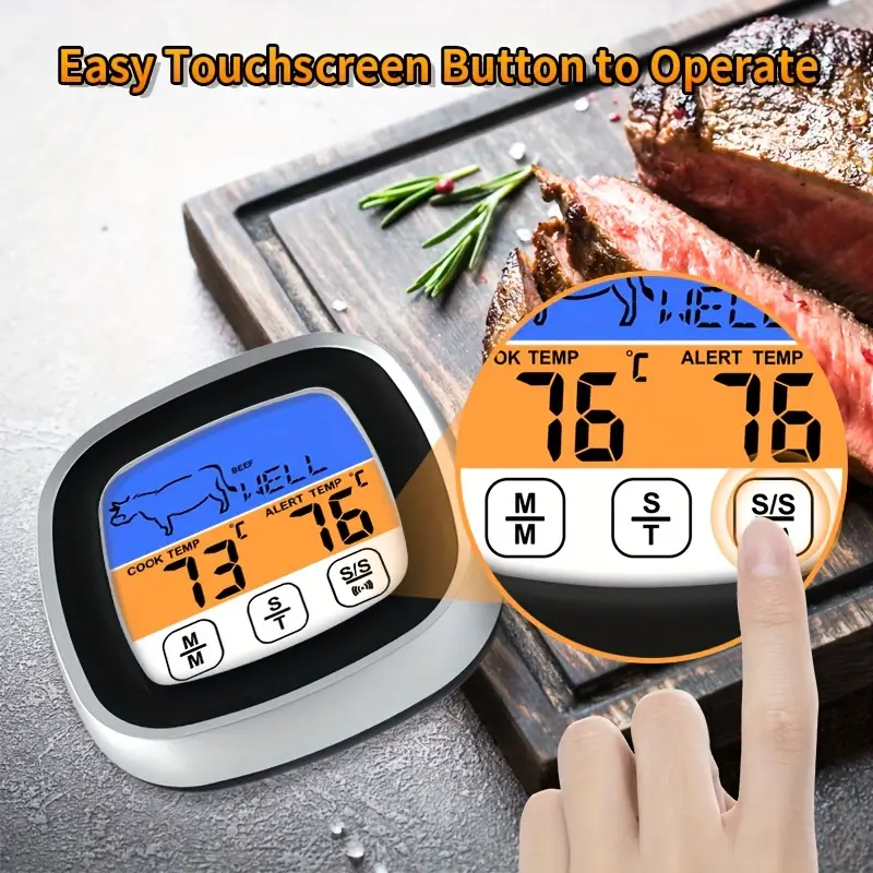 Food Thermometer, Largetouch Screen Meat Thermometer, Lcd Digital  Thermometer, Cooking Food Meat Smoker Oven Kitchen Bbq Grill Thermometer  With Clock Timer, Thermometer With Stainless Steel Probe, Kitchen  Accessaries - Temu