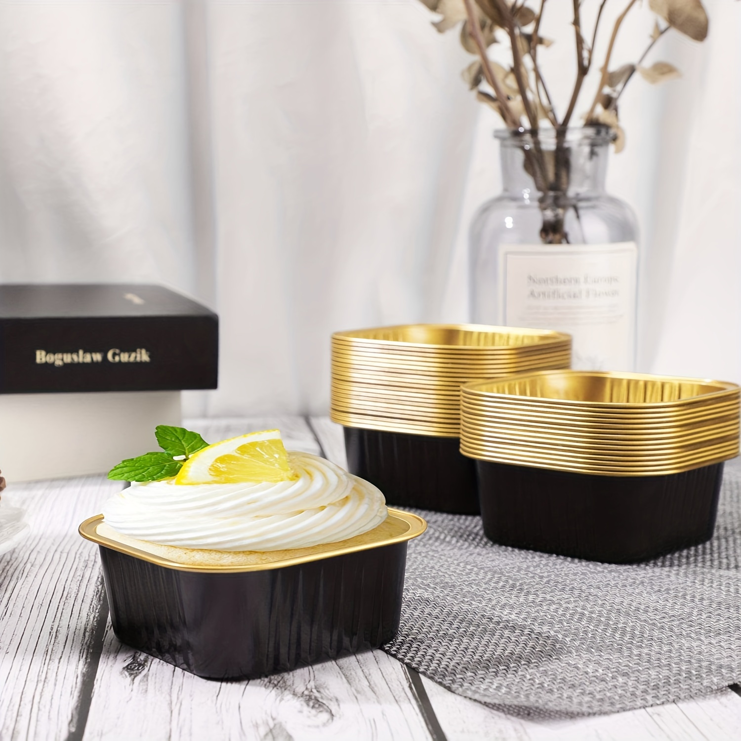 Golden Gingham Foil Cupcake Baking Cups High Temperature - Temu