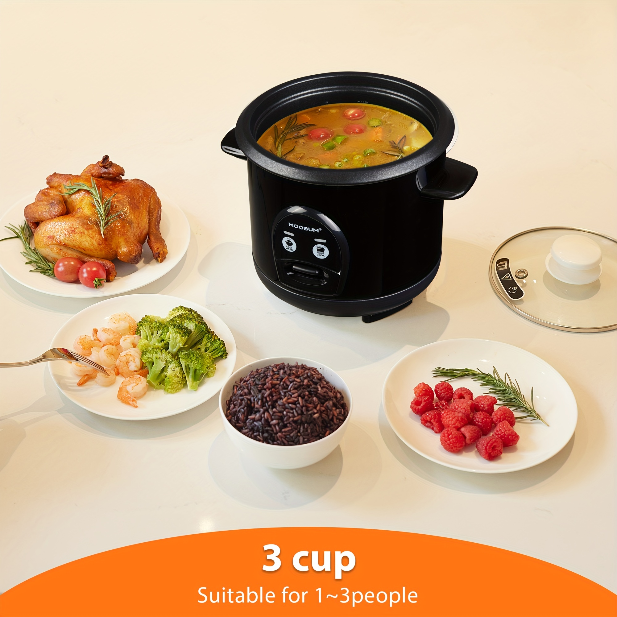 Magic Chef 3-cup Portable Non-stick Inner Pot Rice Cooker - Bed