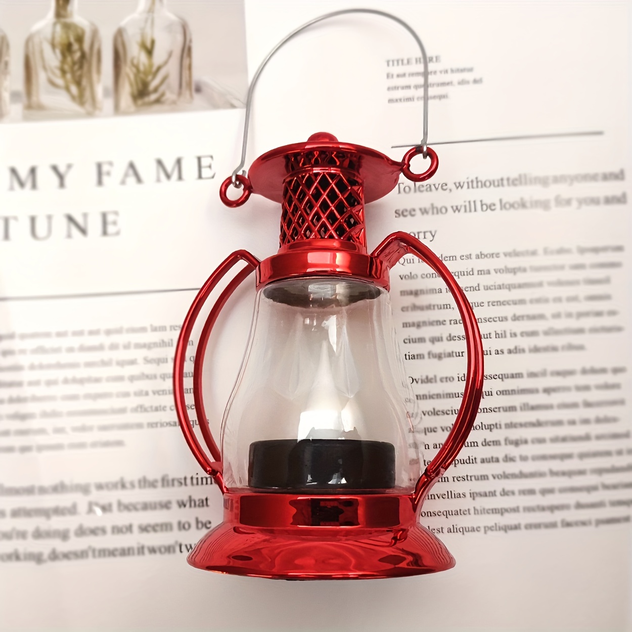 Lantern With Flickering Led Candle Battery Included Vintage - Temu