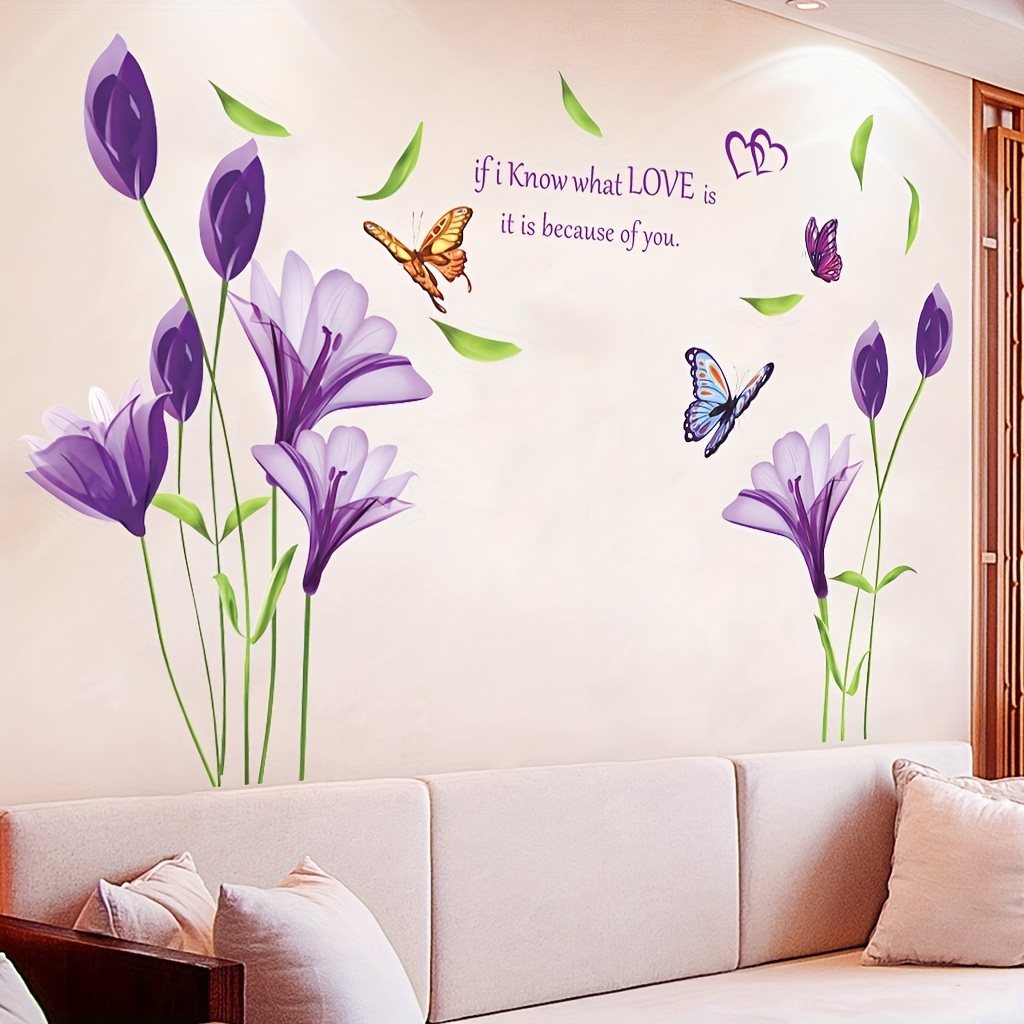 1 Autocollant Mural Créatif, Motif De Fleur De Lys Violet Mignon