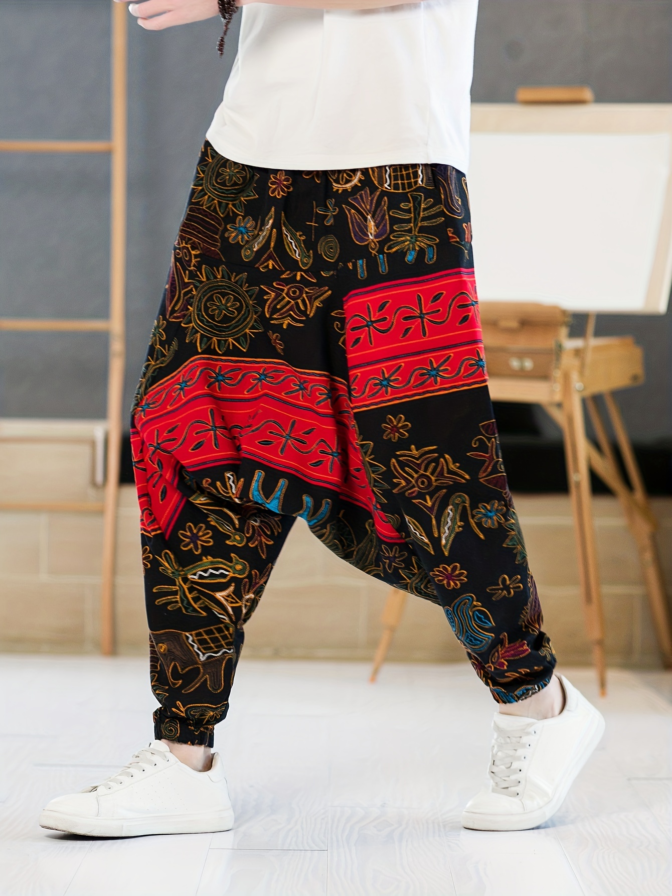 Ethnic Style Breathable Harem Pants Men's Casual Cotton Wide - Temu