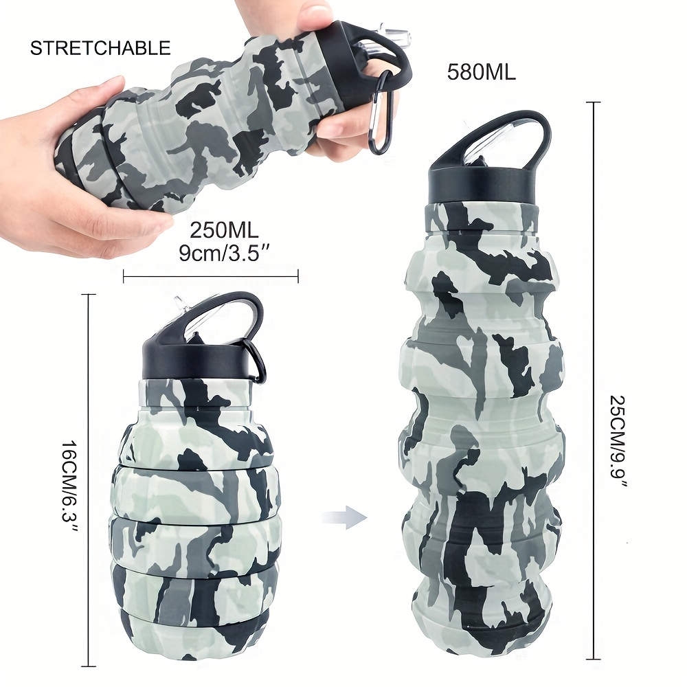 Multitrust Water Bottle Portable Camouflage/Contrast Color Grenade-Shaped  Folding Silicone Bottle for Outdoors Travel Camping 