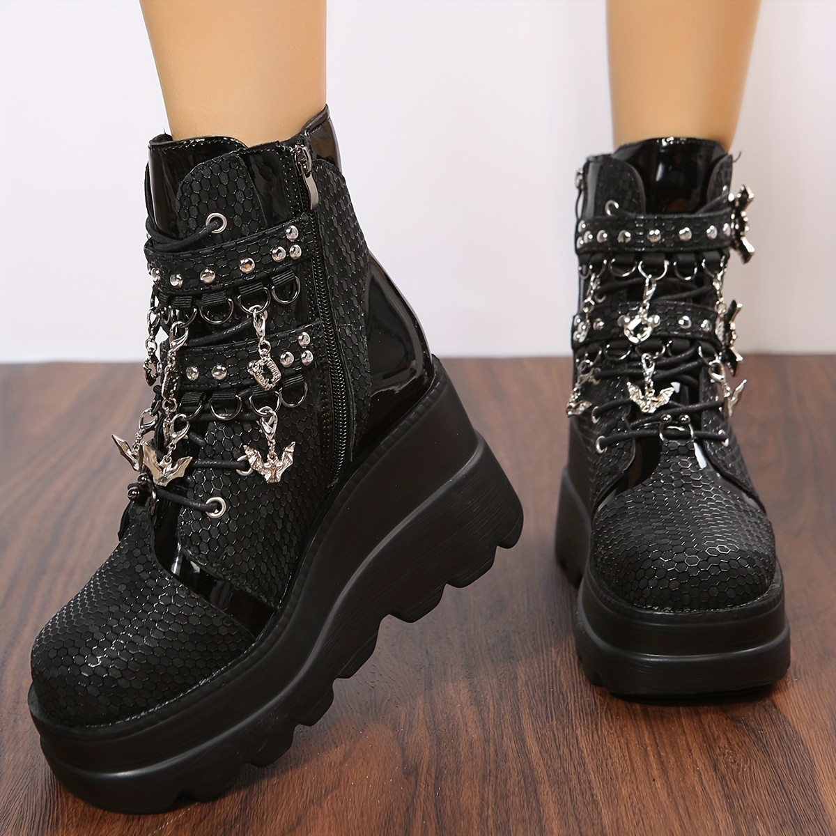 Women's Gothic Platform Ankle Boots, Round Toe Lace Up Buckle