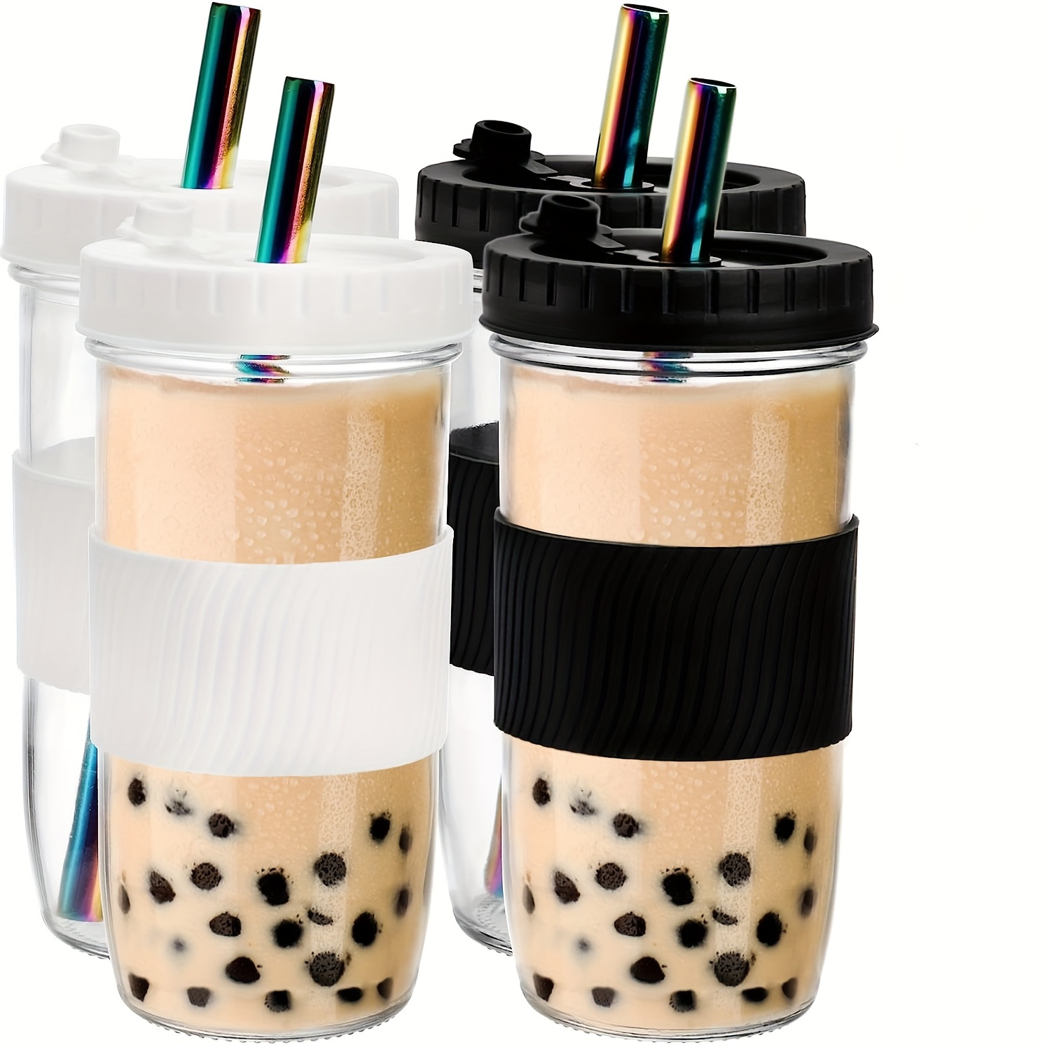 1pc 710ml Stainless Steel Straw Cup With Large Hole Cover, Pearl Milk Tea  Large Capacity Insulated Water Bottle