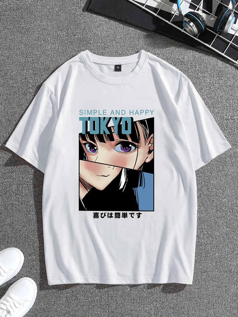 Mens Casual Crew Neck Short Sleeves Anime Character Print T Shirt For  Summer - Men's Clothing - Temu Belgium